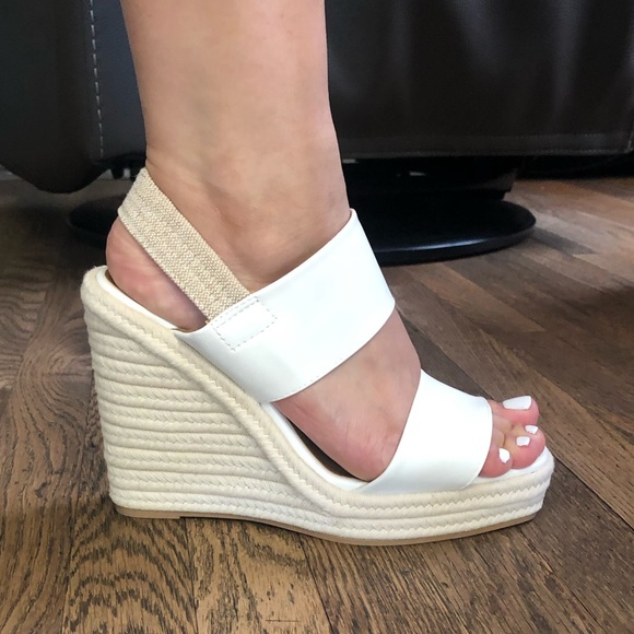 White Vegan Leather Espadrille Wedges - Picture 5 of 5
